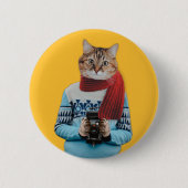 Kattenfotograaf in trui Quirky Ronde Button 5,7 Cm (Voorkant)