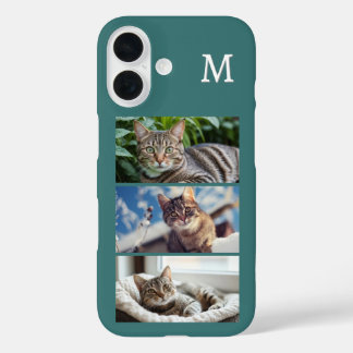 Kattenfoto's Dierenfoto's Monogrammed Blauwgroen iPhone 16 Hoesje