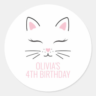 Kattengeboorte feeststickers poes gezicht ronde sticker