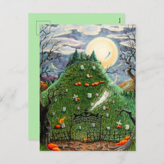 KATTENGEESTEN OP NEGEN LEVENS BEGRAAFPLAATS, GRIEZ FEESTDAGENKAART (Voorkant / Achterkant)