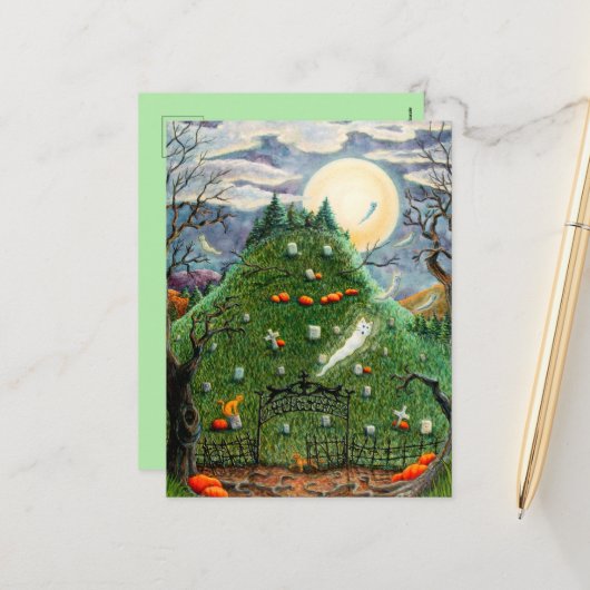 KATTENGEESTEN OP NEGEN LEVENS BEGRAAFPLAATS, GRIEZ FEESTDAGENKAART (Voorkant / Achterkant in situ)