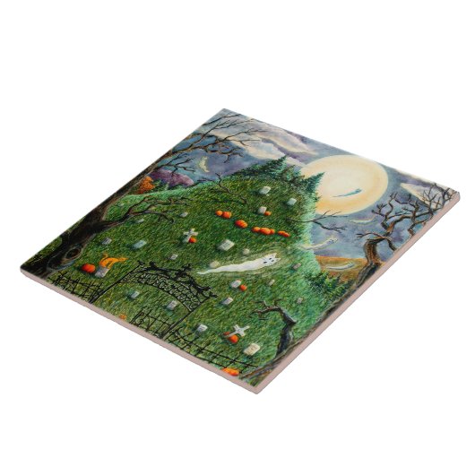 KATTENGEESTEN OP NEGEN LEVENS BEGRAAFPLAATS, GRIEZ TEGELTJE (Zijkant)