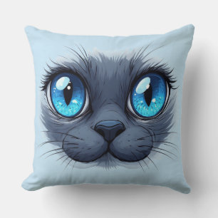 Kattengezicht Close-up Blauwe Ogen Kitty Illustrat Kussen