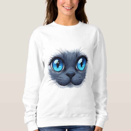 Kattengezicht Close-up Blauwe Ogen Kitty Illustrat Trui (Voorkant)