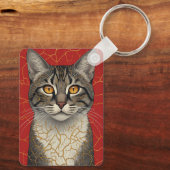 Kattengezicht Close-up Met Gouden Kintsugi Markeri Sleutelhanger (Achterkant)
