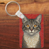 Kattengezicht Close-up Met Gouden Kintsugi Markeri Sleutelhanger (Voorkant)
