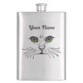Kattengezicht groene ogen snorharen heupfles (Voorkant)