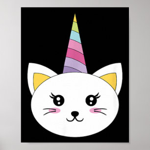 Kattengezicht Hoofd Eenhoorn Wimpers Grappig Hallo Poster