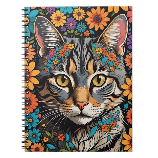 Kattengezicht in bloemen notitieboek (Voorkant)