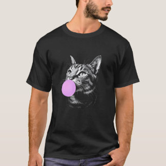 Kattengezicht kauwgom kauwend, Grappig Schattig Zw T-shirt