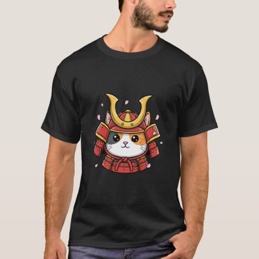 Kattengezicht Krijger Samurai Japanse Stijl T-shirt (Voorkant)