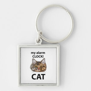 Kattengezicht Mijn Wekker Tabby Kat Sleutelhanger
