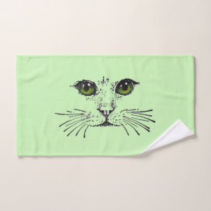  Kattengezicht Zwart Tekenen Groene ogen Handdoek