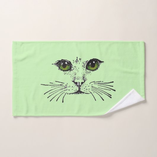  Kattengezicht Zwart Tekenen Groene ogen Handdoek (Handdoek)