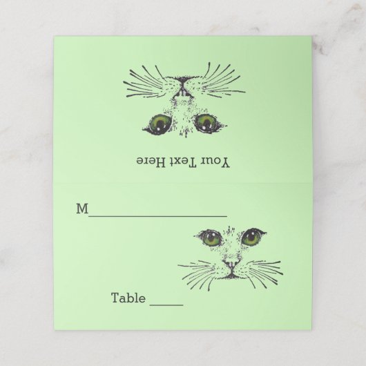 Kattengezicht Zwart Tekenen Groene Ogen Lange Whis Plaatskaartje (Buitenkant ongevouwen)