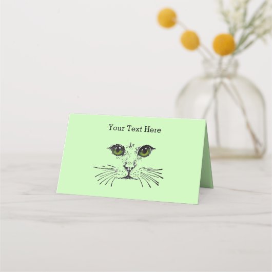 Kattengezicht Zwart Tekenen Groene Ogen Lange Whis Plaatskaartje (Achterkant)