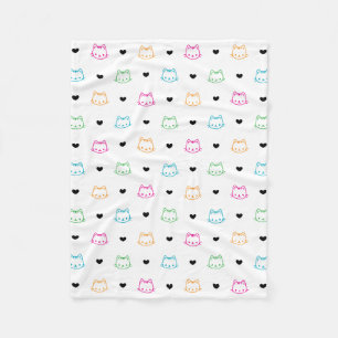 Kattengezichten en Hartjes Cute Kat Thema voor Kin Fleece Deken