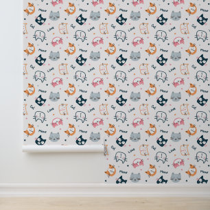 Kattengezichten in cartooneffect behang