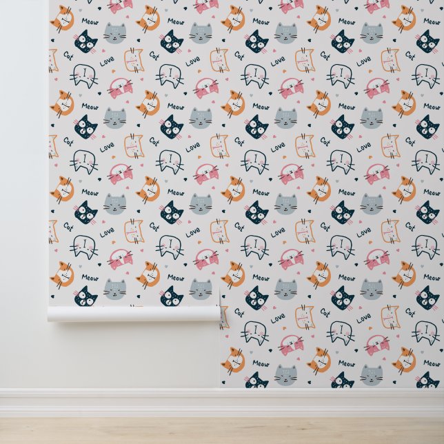 Kattengezichten in cartooneffect behang (Applicatie)