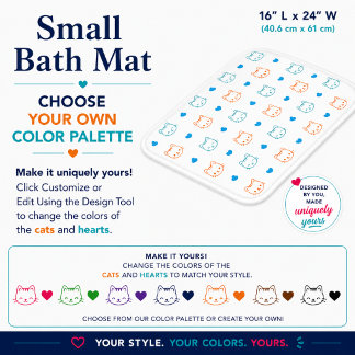 Kattengezichtjes en Hartjes Patroon Blauw Oranje K Badmat