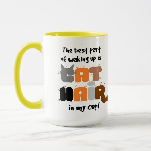 Kattenhaar in mijn beker Humoureuze kattendeksel M Mok (Links)