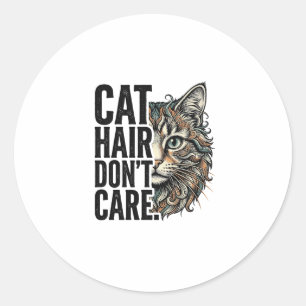 Kattenhaar maakt niet uit Vintage graveer cat shir Ronde Sticker