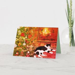 Kattenhaard vuur brandende kerstboomornament feestdagen kaart