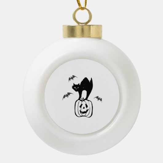 kattenhalloween keramische bal ornament (Voorkant)