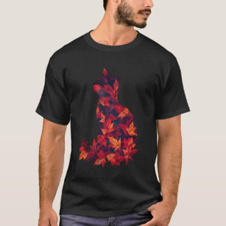 Kattenherfstbladeren Herfst Natuur Donkerrood Katt T-shirt