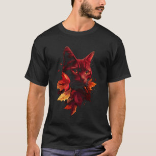 Kattenherfstbladeren vallen natuur donkerrood zwar t-shirt