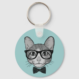 Kattenhipster met Stippen Vlinderdas Sleutelhanger