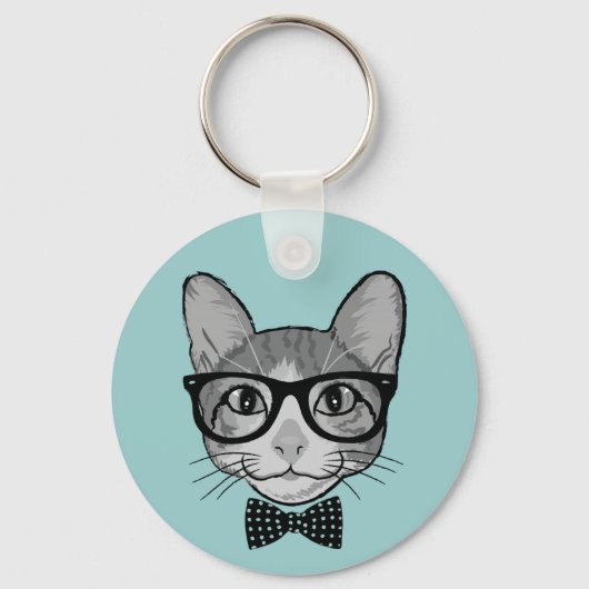 Kattenhipster met Stippen Vlinderdas Sleutelhanger (Voorkant)