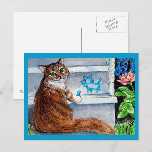 Kattenhobo teken, vriendelijke dame woont hier bri briefkaart (Voorkant / Achterkant)