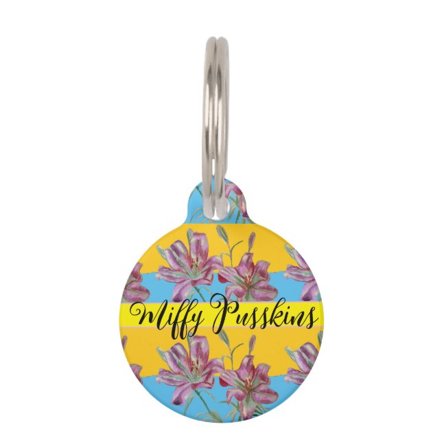 Kattenhond Shabby Bloemen Roze Lelie Schattige Hui Huisdierpenning (Voorkant)