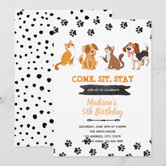 Kattenhondverjaardag Uitnodiging (Voorkant / Achterkant)