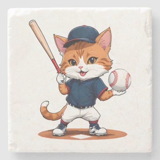 Kattenhonkbalspeler Stenen Onderzetter (Voorkant)