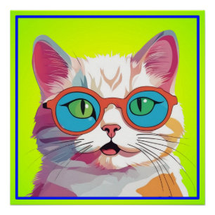 Kattenhoofd die glazen Clipart dragen Perfect Poster