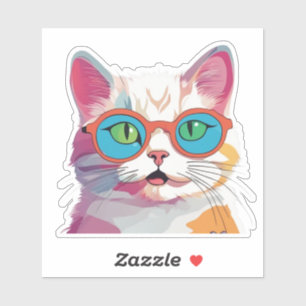 Kattenhoofd die glazen Clipart dragen Sticker
