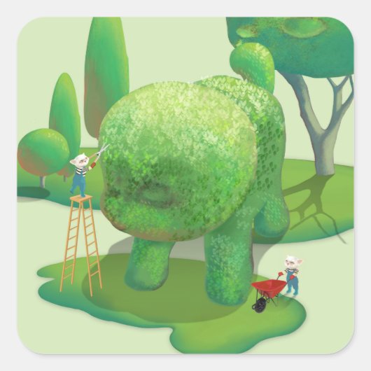 Kattenhoveniers en Groene Dierlijke Struik Vierkante Sticker (Voorkant)