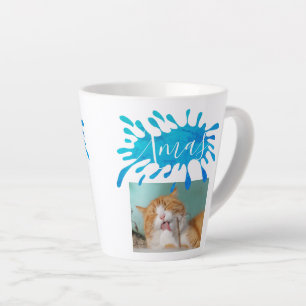 Kattenhuisdier Blauw Xmas Script Kerst Foto Latte Mok
