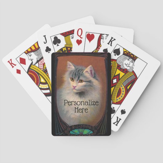  kattenillustratie art nouveau dierenportret pokerkaarten (Achterkant)