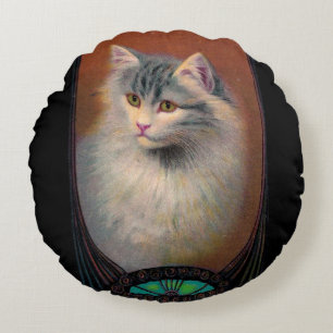  kattenillustratie art nouveau elegant rond kussen