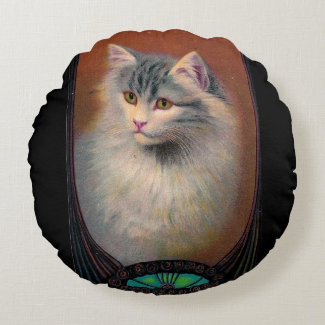  kattenillustratie art nouveau elegant rond kussen (Voorkant)