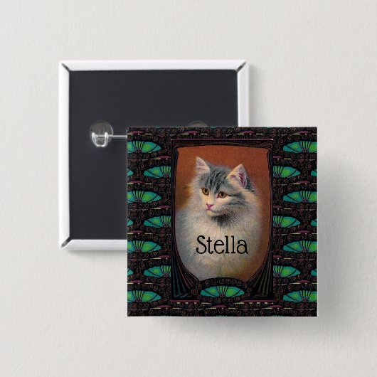 kattenillustratie art nouveau elegant vierkante button 5,1 cm (Voorkant /achterkant)