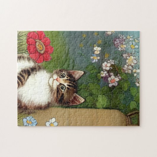  Kattenillustratie met lentevloeren Legpuzzel (Horizontaal)