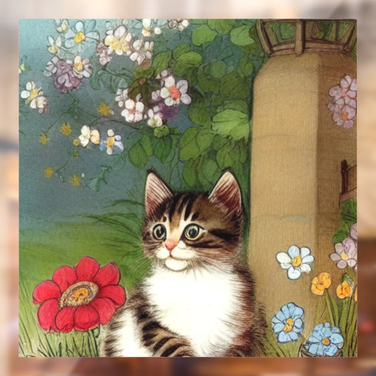  Kattenillustratie met lentevloeren Raamsticker (Vel 2)