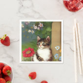  Kattenillustratie met lentevloeren Servet (Insitu)