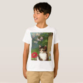 Kattenillustratie met lentevloeren T-shirt (Voorkant volledig)