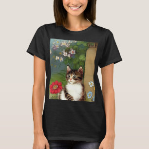 Kattenillustratie met lentevloeren T-shirt