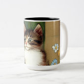  Kattenillustratie met lentevloeren Tweekleurige Koffiemok (Voorkant rechts)